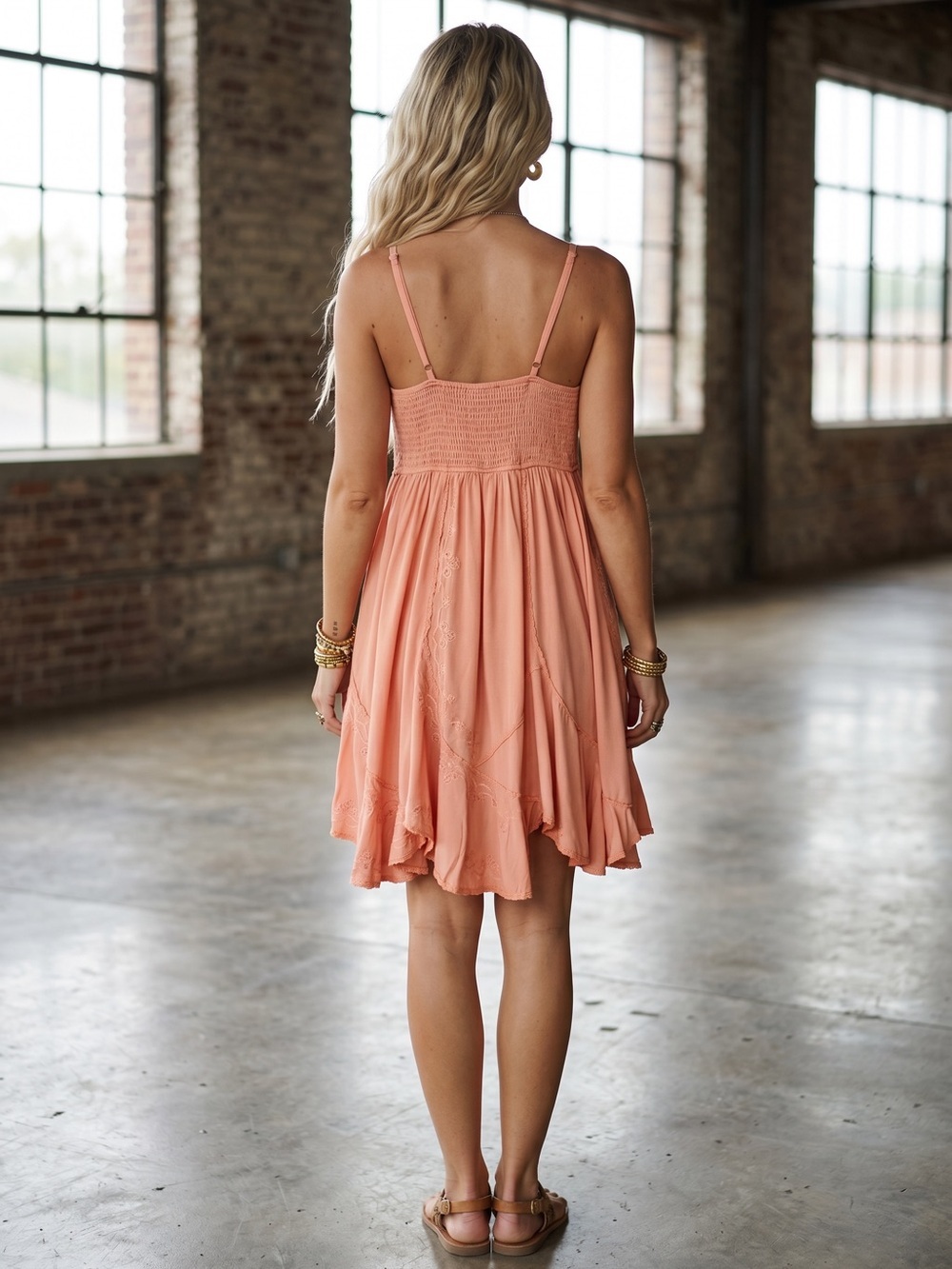 NWT POL Boho Embroidered Asymmetrical Coral Orange Dress - Picture 8 of 11